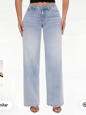 Light Wash Mid Rise Wide Leg Jeans
